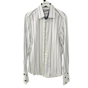 Robert Graham Mens Button Up Shirt Embroidered Non Buttoning Cuffs Size Medium